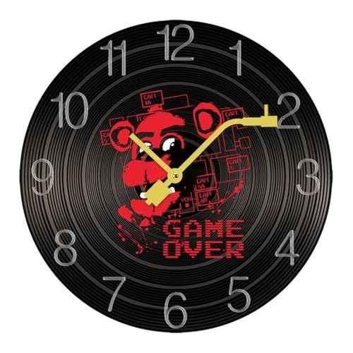 掛け時計 木製レコード ファイブ ナイツ アット フレディーズ ウォールクロック かけ時計 置き時計 インテリア おしゃれ 電池式 飾り 木製 連続秒針 北欧 無音 壁掛け 個性的 大数字 音楽愛好家 直径30cm ギフト