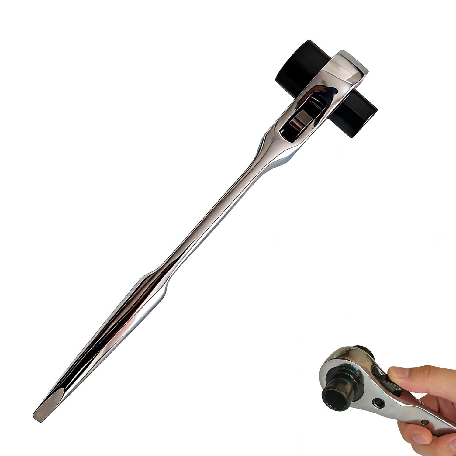 Ratcheting Chainsaw Wrench, 13mm & 19mm T-Bar Chainsaw Tool | 9" chrome vanadium steel bar nut maintenance spanner with flathead screwdriver & dual-taper groove-cleaner tip