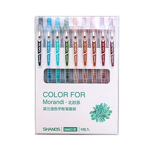 Morandi Lot de 9 stylos à encre gel de couleur rétractable 0,5 mm Pointe fine Couleurs assorties pour Bullet Journal/Liste à faire/Création de notes, peinture artistique Style nodical Cover