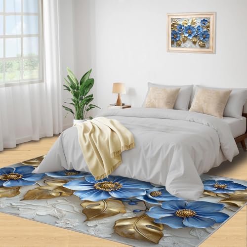 Tapete Floral azul y dorado 6x9 ft rectangular miniatura 4