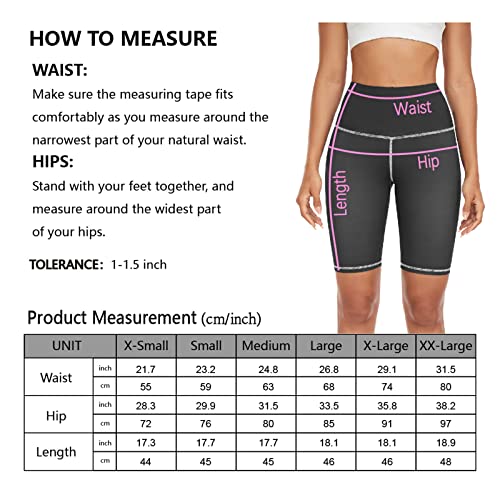 JHKKU Shorts de ioga de cintura alta para mulheres, leggings atléticas com bolsos ocultos, Estampa d