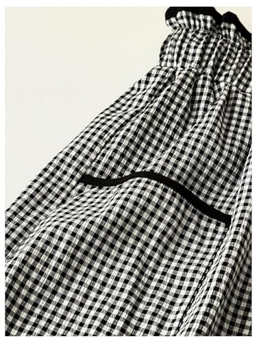 SweatyRocks Women's Gingham Plaid Loose Pants Drawstring High Waist Long Trousers with Pocket4