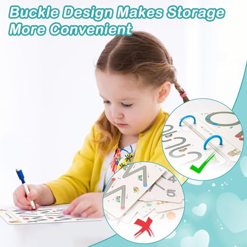 Image of SHINETOY 64 Pages Magical Tracing Workbook Set, Hand Writing Pen Control Training Book for Learning to Write The Alphabets & Numbers, Preschool Educational Reusable Learning Book for Kids