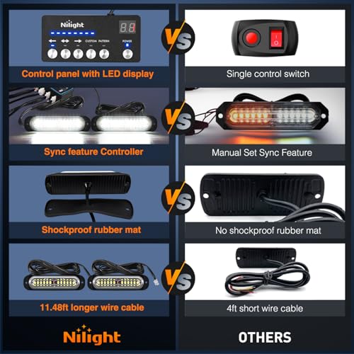 Image of Nilight 8PCS Led Strobe Lights with Controller 12V 24V Sync Feature White | 12 LED Surface Mount Emergency Hazard Warning Lights with Strobe Controller for Vehicle Car Truck RV ATV