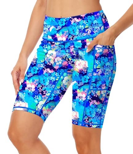 Image of AOBUTE Womens 9 inch /10 inch /11 inch Long Swim Board Shorts High Waisted UPF 50+ Biker Shorts with Pockets