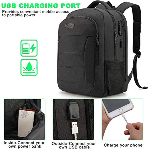 Travel Laptop Backpack Water Resistant Anti-Theft Bag with USB Charging Port and Lock 17.3 Inch Computer Business Backpacks for Women Men College School Student Gift,Bookbag Casual Hiking Daypack