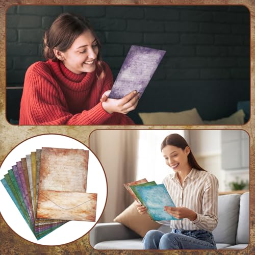 Image of TaoBary 160 Pcs Stationery Paper Set 50 Double Sided Stationery Paper with 50 Matching Envelope and 60 Round Dot Sticker, 10 Design (Vintage Colors,8.5 x 11 Inch)