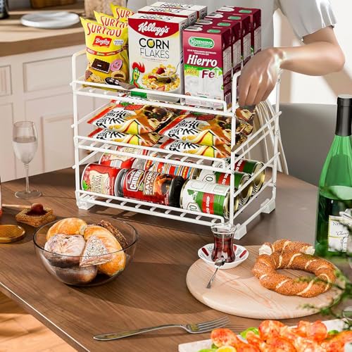 SUFAUY 3 Tier Can Organizer for Pantry, Holds 36 Cans, Heavy Duty Metal Shelves for Storage, White