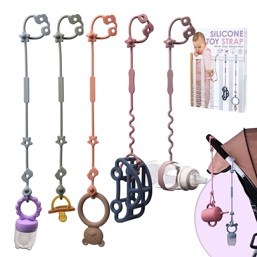 Image of LittlesJoy Toy Straps for Baby, 5pcs Food Grade Silicone Toy Holder, Adjustable BPA Free Baby Bottle Essential Anti-Drop Leashes, High Chair, Cribs, Car Seat Pacifier Clip Holder for Toddler(Ether)