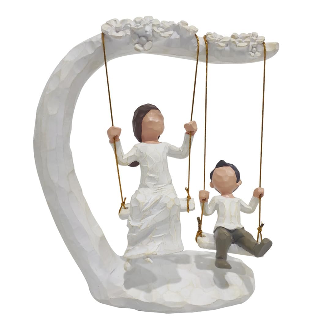 jinhuoba Mom and Son Figurines Gifts, Hand Painted Mother and Boy Swing Sculptures Birthday Gifts for Mom from Son, 8"(H) x 7"(L)