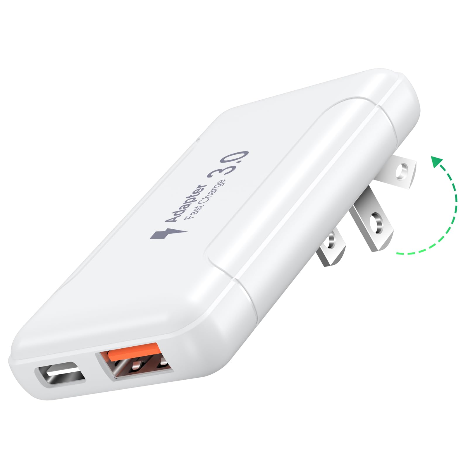 Slim Flat USB C Wall Plug OKRAY 50W Ultra-Thin Foldable Dual USB Charger PD30W USB-C USB-A Fast Charging