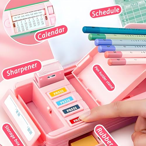 Image of Pop Up Multifunction Pencil Case with Pencil and Eraser, Cute Cartoon Pen Box Organizer Stationery, Sharpener, Schedule, Best Birthday Gifts for Kids Teens(Pink astronaut)