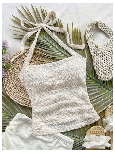SOLY HUX Women's Halter Top Tie Back Textured Going Out Concert Beach Vacation Crop Tops Summer Sleeveless Camisole3