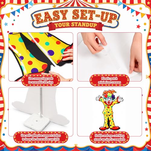 Image of Qunclay 4ft Circus Clown Cardboard Cutout Carnival Party Decoration Life Size Clown Photo Booth Prop Stand up Display Party Backdrop Decor for Carnival Birthday Supplies