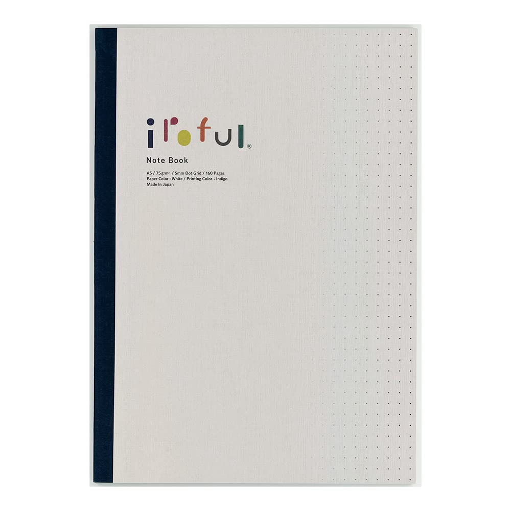 SAKAEテクニカルペーパー iroful 75 GSM Notebook, 8.27" x 5.85", 160 Pages, 5mm Dotted, White, 1 Pack (PI-A5DBW)
