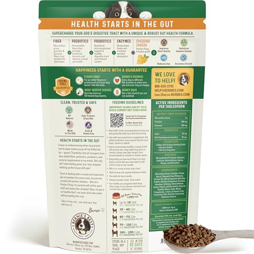 Perfect Poop Digestion & General Health Supplement for Dogs: Fiber, Prebiotics, Probiotics & Enzymes Relieve Digestive Conditions, Optimize Stool, and Improve Health (Cheddar Cheese, 4.2 oz)
