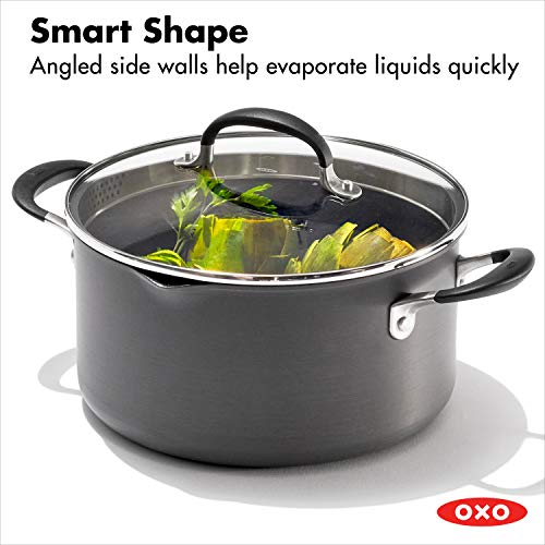 Oxo Good Grips 6Qt Stockpot With Lid, 3-Layered German Engineered Nonstick Coating, Stainless Steel Handle With Nonslip Silicone, Black #TOP4
