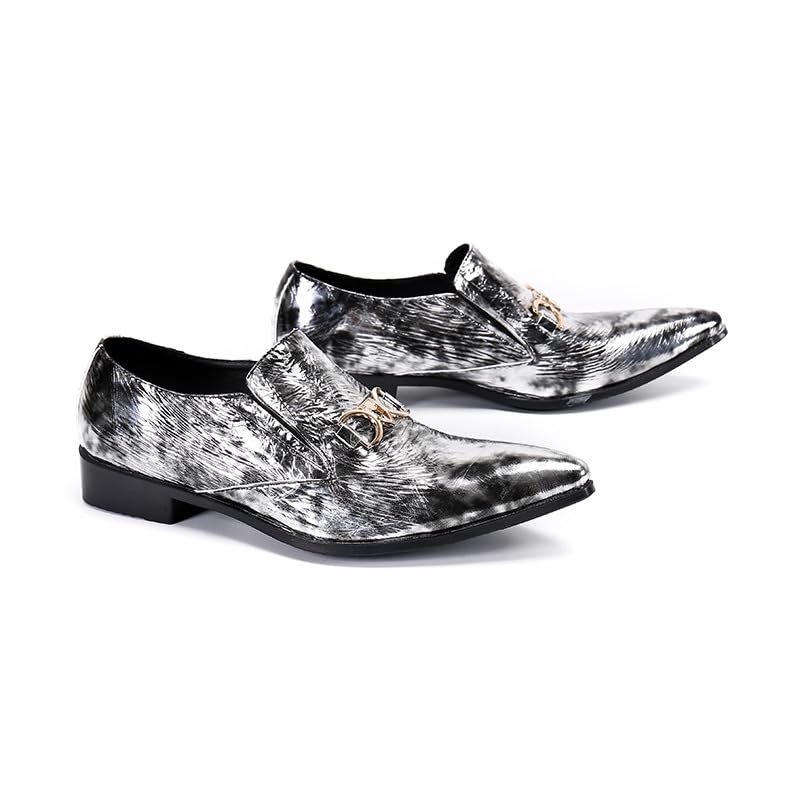 Men's Leather Shoes, Comfortable Breathable Simple Printing Men's Dress Shoes, Wedding Party Banquet Nightclub Stage Host Barber Uniform Office Work Shoes3