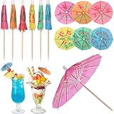Cocktail Umbrellas for Drinks Garnish, 4 IN Mini Paper Drink Umbrellas Cocktail Picks, Decorative Umbrella Toothpicks Fruit Sticks, Tropical Hawaiian Luau Tiki Party Decorations Accessories 54PCS