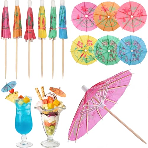 Cocktail Umbrellas for Drinks Garnish, 4 IN Mini Paper Drink Umbrellas Cocktail Picks, Decorative Umbrella Toothpicks Fruit Sticks, Tropical Hawaiian Luau Tiki Party Decorations Accessories 54PCS