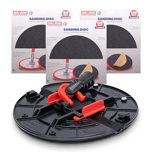 WAL-BOARD TOOLS Folding Radial Drywall Sander Kit, 9-inch, with 18 Sanding Discs 80/120/180 Grit, Wall and Corner Sanding, DTKRS2