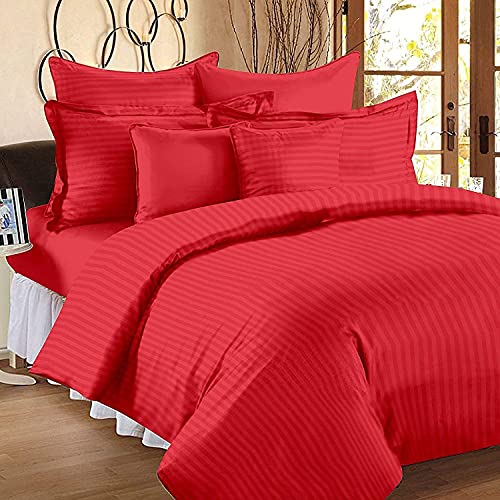 Image of Satan Stripped Double bedsheet 90 * 100 inch with 2 Pillow Cover 17 * 27 inch Breathable Wrinklefree luxorious Couple Bedding Set hot red Colour for Wedding Nights