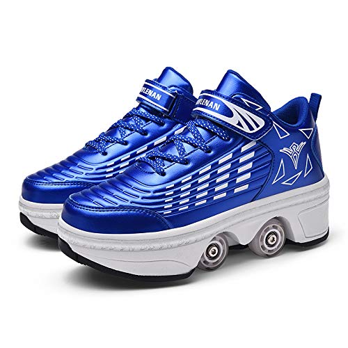 ZKHD Roller Skate Shoes Roller Skates Women 2in1 Multipurpose Shoes Shoes with Wheels Skateboarding Shoes Outdoor Sports Skating Travel Best Choice,Blue-EU36