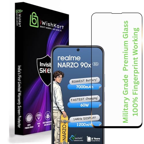 Image of Military Grade compatible with Realme Narzo 90x 5G Tempered Glass [with warranty] screen protector guard Full Edge to Edge 9H Full Glue FHD with Easy Installation kit - Pack of 1 | 6.8