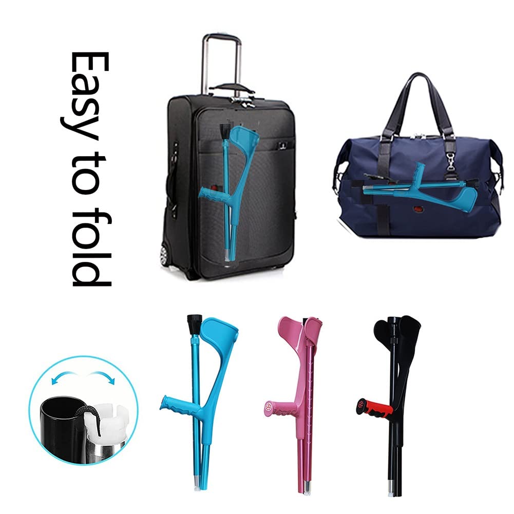 Muletas ajustables para antebrazo para adultos, portátiles, plegables, ayuda médica para caminar, soporta hasta 100 kg, 1 par (negro)