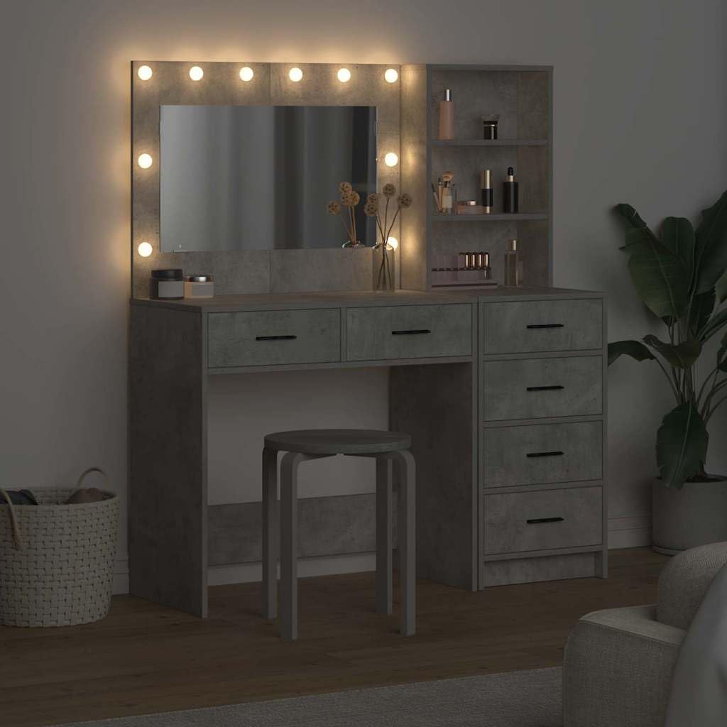 vidaXL Tavolo da Trucco Grigio 78.5 x 41 x 135 cm Legno Multistrato, Toeletta da Camera, Moderna, con Ampio Spazio, Mobile ergonomico, Tavolo Decorativo, Organizer, Specchio LED