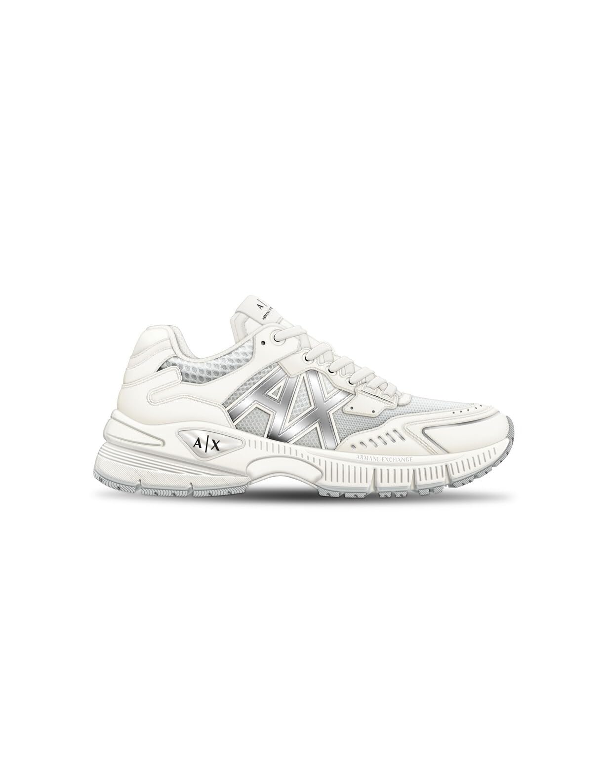 Armani Exchange Women's Speed Sneaker, Off White+Silver, 4.5 UK