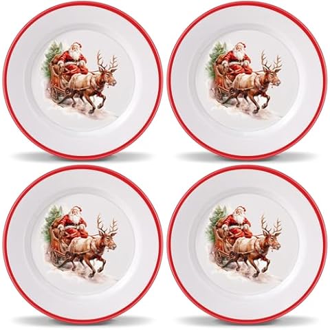 Rtteri 4 Pcs Christmas Santa Plates Set Cover