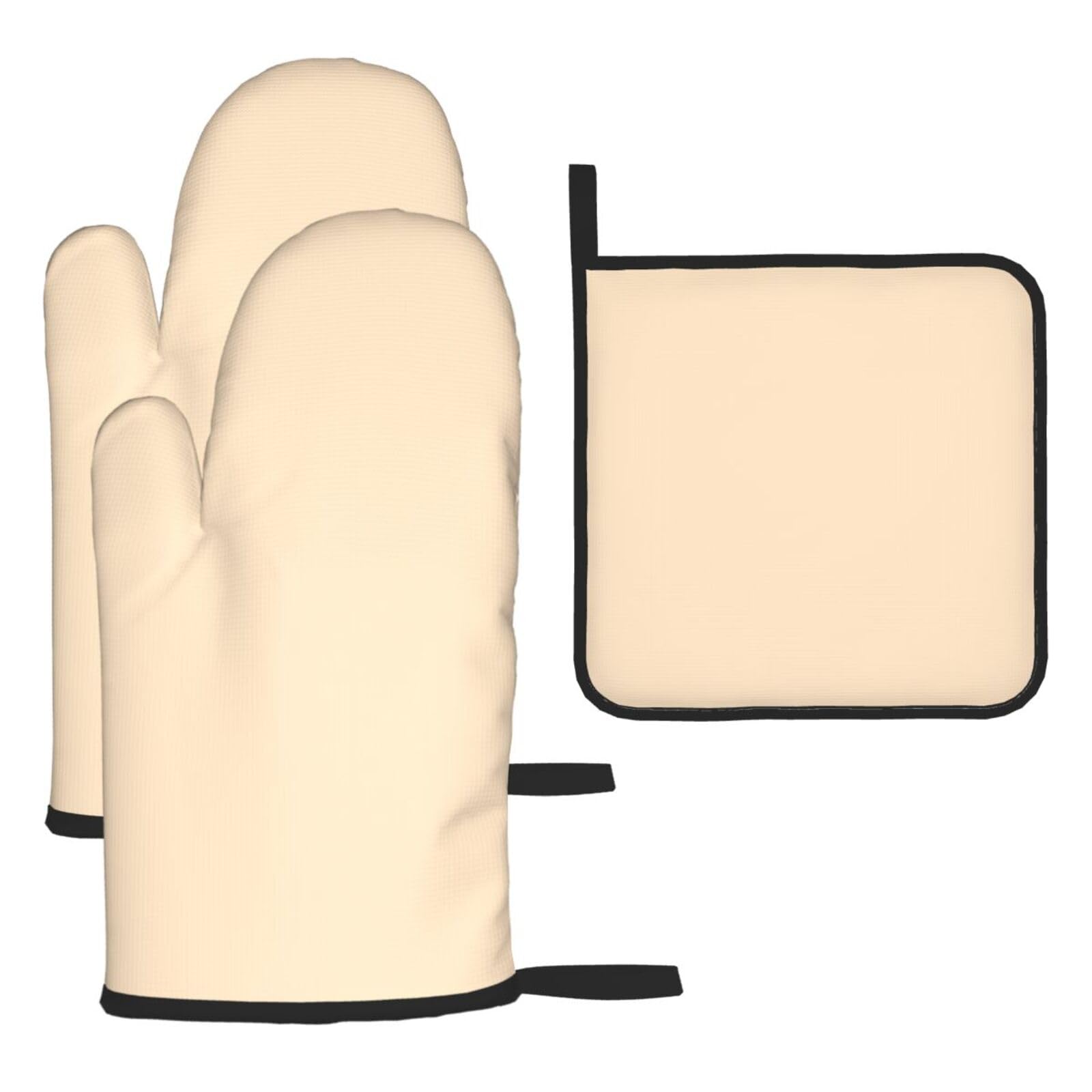 Cold Ivory Oven mittens and oven mitts three-piece set suitable for oven, grilling, baking, microwave and home cooking.