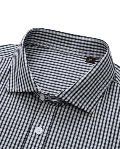 DEMEANOR Men's Plaid Button Down Shirts Cotton Long Sleeve Dress Shirt Regular Fit Wrinkle Free Business Casual Gingham Top3