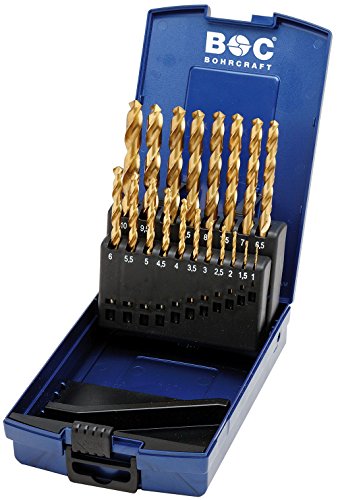 Titanitriert Craft Spiral Drill Bit High-Speed Steel Titanium Nitride Drill Set DIN 338 Type N in ABS Box 19 Pieces 1-10 mm x 0.5 mm increments/KT10