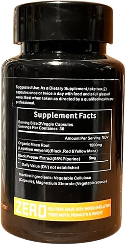 Miniatura 3 de ibrar's Cápsulas de maca, 1500 mg extra fuerte, raíz de maca negra, roja y amarilla, 60 cápsulas vegetales