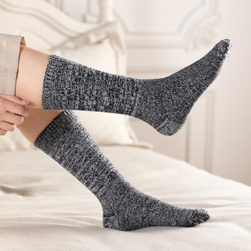 RockDove Women's Set Original Two-Tone Memory Foam Slipper (Size 7-8 US, Light Grey/Red) & 3-Pair Cashmere Knit Calf Warm Socks3