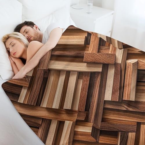 Couverture micro polaire légère chaude plaid lit imprimé bois zigzag