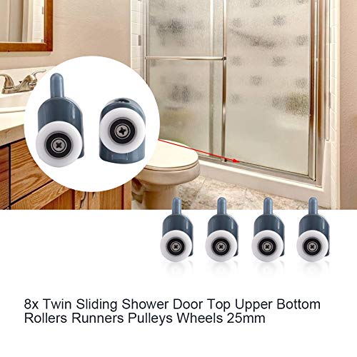TOPINCN 8 Kit Rulli per Porte Doccia Rulli Doccia Cuscinetti Box Doccia Twin Bottom Top Pulegge Ruote Runners Bathroom Kit di Ricambio rulli Inferiori Superiori (Double Wheel)