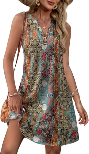 XIEERDUO Women Beach Fashion Button Western Outfit Easter Dresses for Women Resort Wear Henley Tops A Floral 07 M