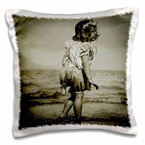 3dRose Scenes from The Past-Magic Lantern-Vintage Little Girl at The Beach Victorian Era Circa 1890s-Pillow (pc-301269-1) Pillow Case, White