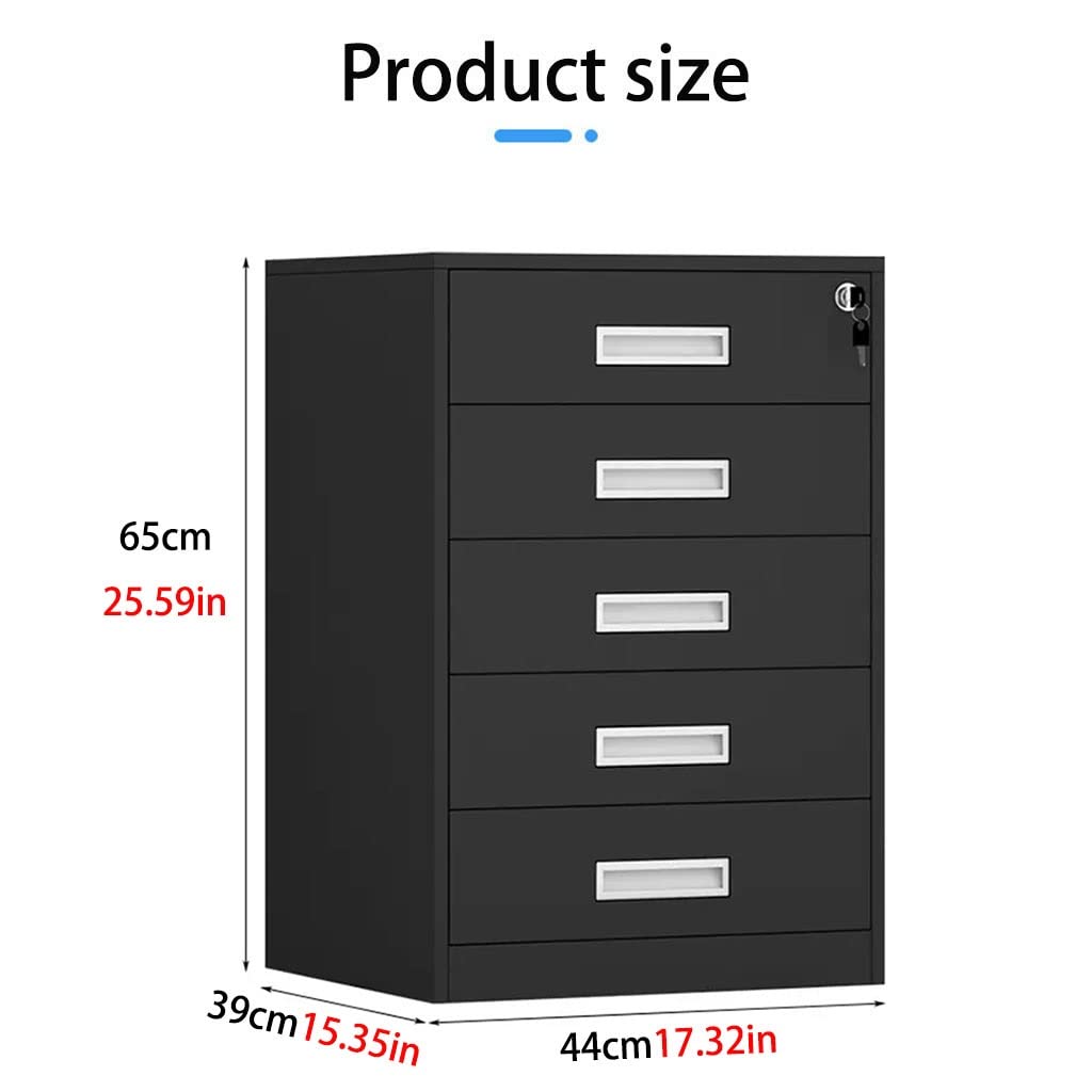 Abschließbarer Aktenschrank mit 5 Ebenen, große vertikale Aufbewahrungsschublade aus Stahl für das Büro, grau, 44 x 39 x 65 cm, langlebige Schließfächer unter dem Tisch, ideal für den gewerb