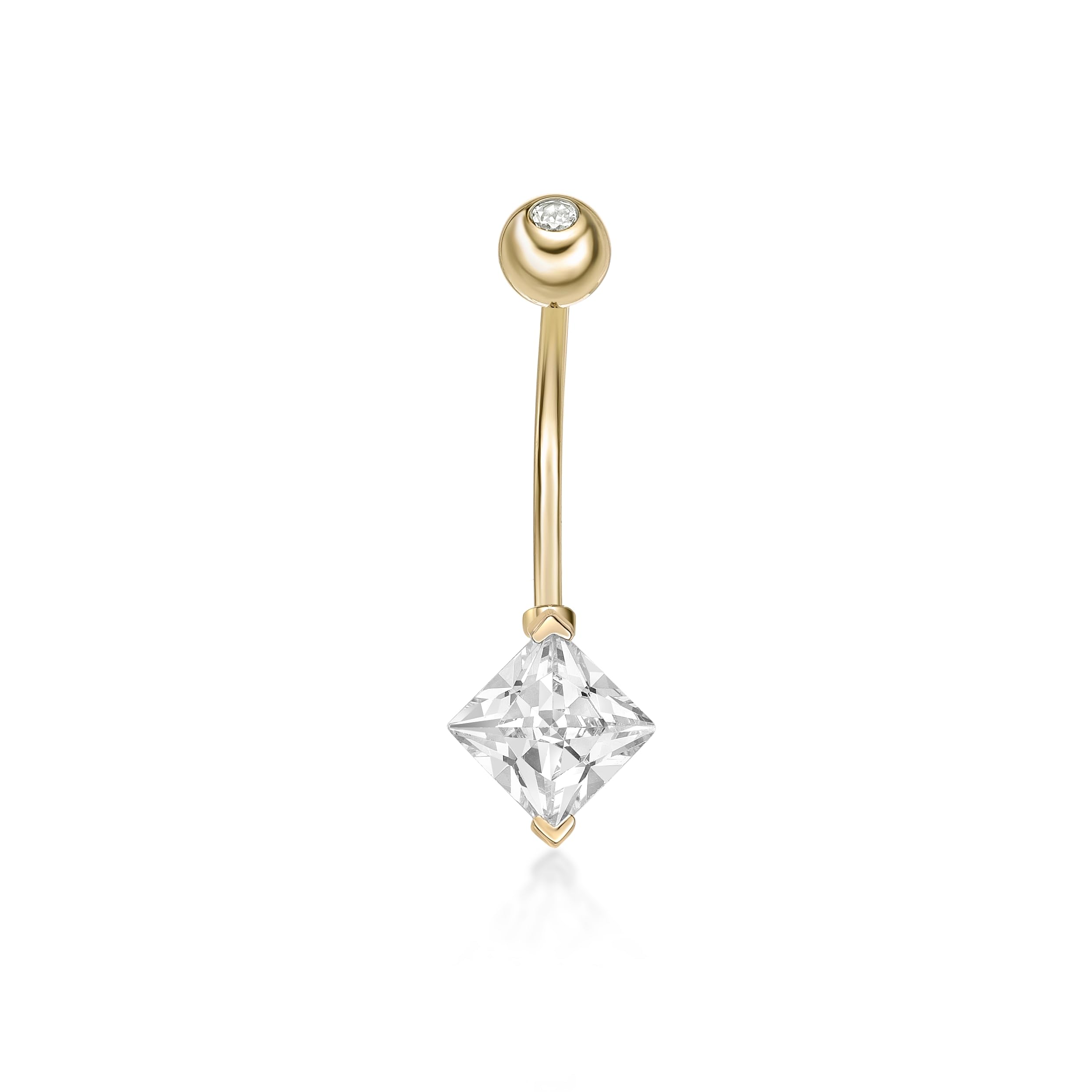 Lavari Jewelers16 Gauge Cubic Zirconia Belly Button Ring for Women in 10k Yellow Gold CZ Unisex Stud Belly Ring 13 mm Barbell Hypoallergenic Belly Piercing Jewelry 16G Body Piercing