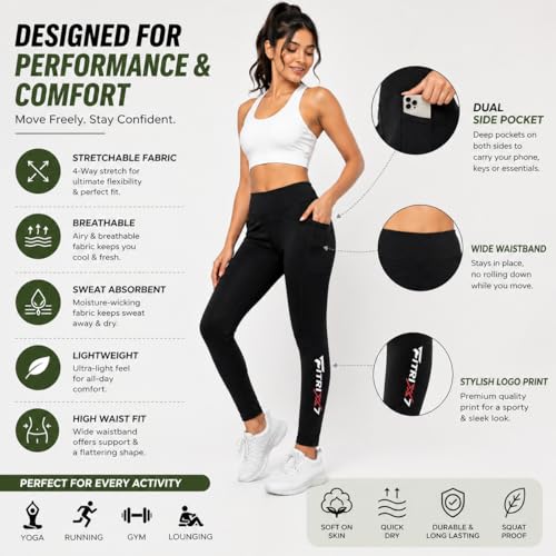 Image of Women's High-Waist Yoga Legging with Dual Side Pockets, Flattering Contoured Fit, Black