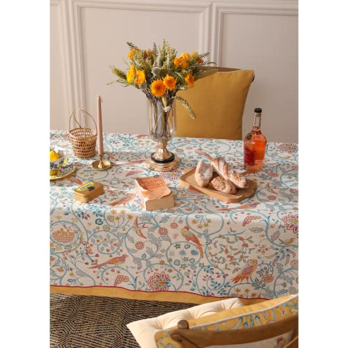 patdrea Designer Vintage French Rectangular Tablecloth,Floral Birds Pattern Linen Table Cloth,Fall Yellow Decor Table Cover for Kitchen Dining Banquet,Christmas,Thanksgiving,55"x79"-Magnolia by patdrea - Image 7