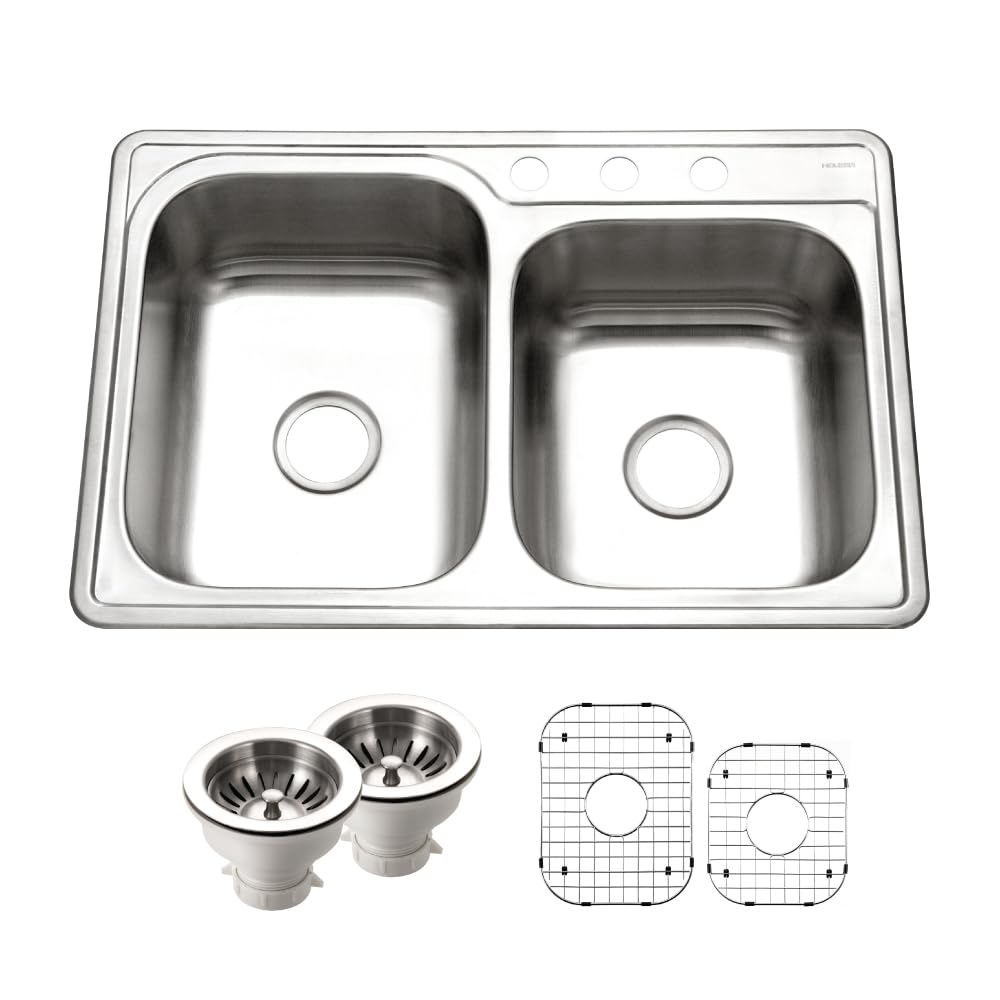 Évier de cuisine Houzer ISL-3322BS3-C anti-rayures en inox avec accessoires de découpe