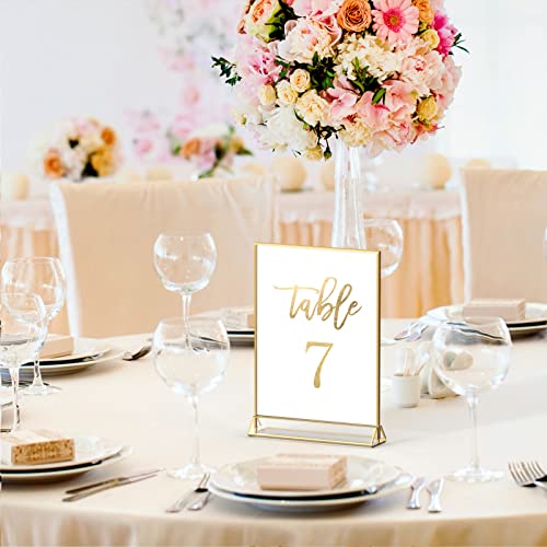 niubee 6pack 5 x 7 clear acrylic wedding table number holder stands with gold borders double sided picture frames sign for restaurant menu recipe cards photo display