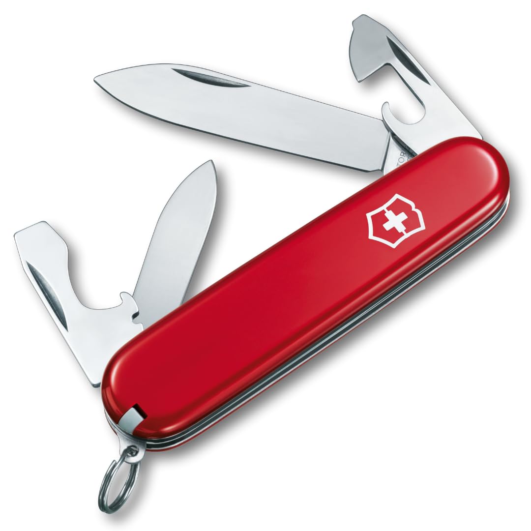 Victorinox Recruit Swiss Army Knife, 10 Functions, Swiss Made Pocket Knife with Can Opener, Screwdriver and Small Blade - Red