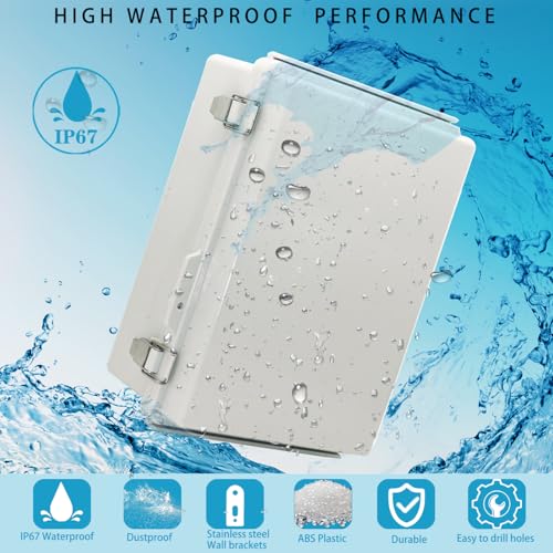 Image of Outdoor Waterproof Electrical Box Junction Box Weatherproof IP67 ABS Plastic Enclosure Switch Router Project Box Electronics Enclosure with Mounting Plate Wall Bracket Grey 11.4 inchx7.5 inchx5.5 inch