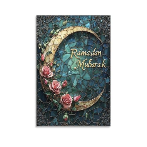 UTGN Póster de Ramadán Mubarak en lienzo, decoración de dormitorio, paisaje, oficina, habitación, regalo, 50 x 75 cm